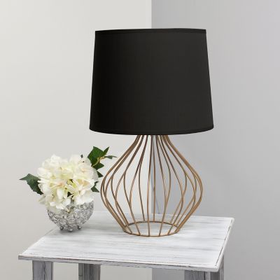 Image showing  9.4 in. H Geometrically Wired Table Lamp, Copper Base, Gray Shade