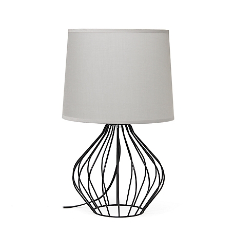 Simple Designs 9.4 in. H Geometrically Wired Table Lamp, Black Base, Gray Shade