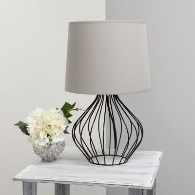 Image showing  9.4 in. H Geometrically Wired Table Lamp, Black Base, Gray Shade