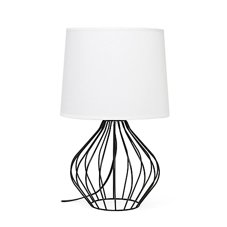 Simple Designs 9.4 in. H Geometrically Wired Table Lamp, Black Base, White Shade