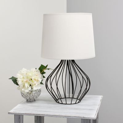 Image showing  9.4 in. H Geometrically Wired Table Lamp, Black Base, White Shade