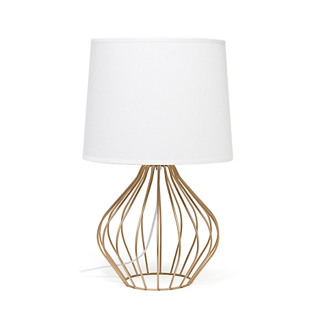 Simple Designs 9.4 in. H Geometrically Wired Table Lamp, Copper Base, White Shade