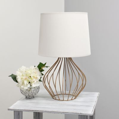 Image showing  9.4 in. H Geometrically Wired Table Lamp, Copper Base, White Shade
