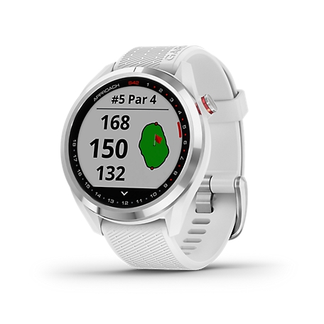 Garmin Approach S42 Golf Watch, Polished Silver with White Band