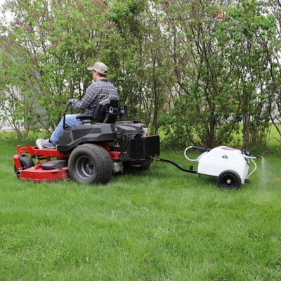 Image showing 5 th Master Mfg 12 gal. 1-Nozzle 12V Lawn Trailer Broadcast Sprayer, 7 ft. Swath