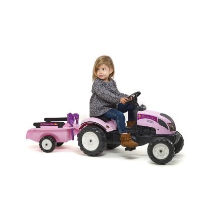 Image showing  Pink Princess Ride-On Pedal Tractor with Trailer, for ages 2-5 Years, FA2056C