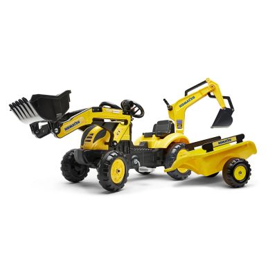 Falk Komatsu Pedal Backhoe Ride-On with Front Loader and Trailer, Ages 2-5