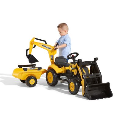 Image showing  Komatsu Pedal Backhoe Ride-On with Front Loader and Trailer, Ages 2-5