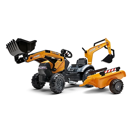 Falk Case CE 580 Super N Pedal Backhoe Loader with Trailer Ride-On Toy, 2-5 Years, FA967N
