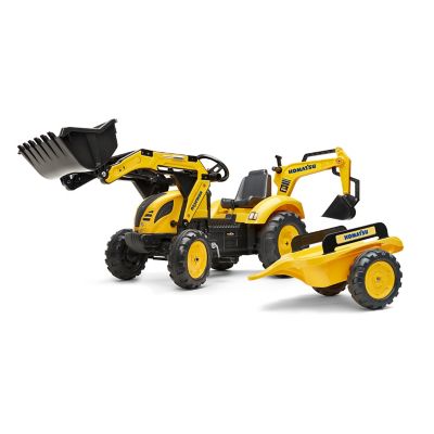 Falk Komatsu WB93R Pedal Backhoe Loader Ride-On with Front Loader, Rear Excavator and Trailer, Ages 3-7