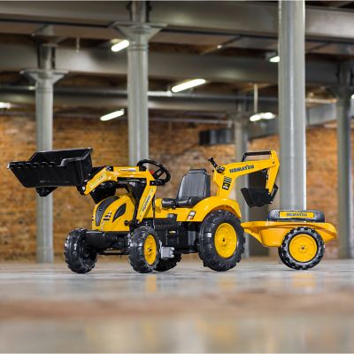 Image showing  Komatsu WB93R Pedal Backhoe Loader Ride-On with Front Loader, Rear Excavator and Trailer, Ages 3-7