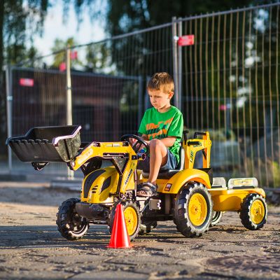 Image showing  Komatsu WB93R Pedal Backhoe Loader Ride-On with Front Loader, Rear Excavator and Trailer, Ages 3-7