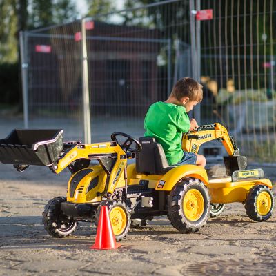 Image showing  Komatsu WB93R Pedal Backhoe Loader Ride-On with Front Loader, Rear Excavator and Trailer, Ages 3-7