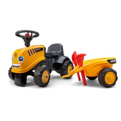 Image showing  JCB Push-Along Ride-On Tractor with Trailer, Rake and Shovel and Stickers, Ages 1.5-3