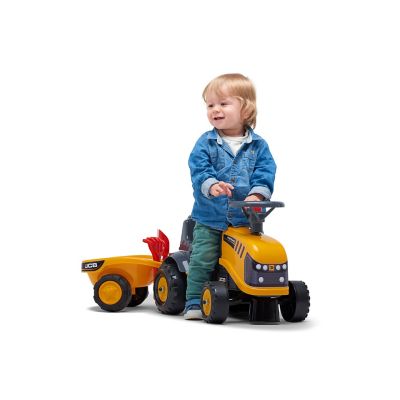 Image showing  JCB Push-Along Ride-On Tractor with Trailer, Rake and Shovel and Stickers, Ages 1.5-3