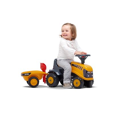 Image showing  JCB Push-Along Ride-On Tractor with Trailer, Rake and Shovel and Stickers, Ages 1.5-3