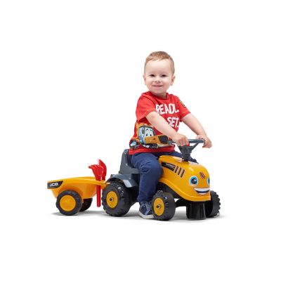 Image showing  JCB Push-Along Ride-On Tractor with Trailer, Rake and Shovel and Stickers, Ages 1.5-3