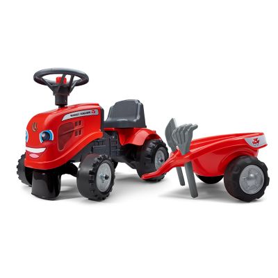 Image showing 1 th Falk Massey Ferguson Tractor Ride-On and Push-Along Toy with Trailer, Ages 1.5-3