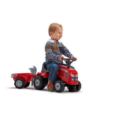 Image showing 2 th Falk Massey Ferguson Tractor Ride-On and Push-Along Toy with Trailer, Ages 1.5-3