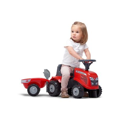Image showing 3 th Falk Massey Ferguson Tractor Ride-On and Push-Along Toy with Trailer, Ages 1.5-3
