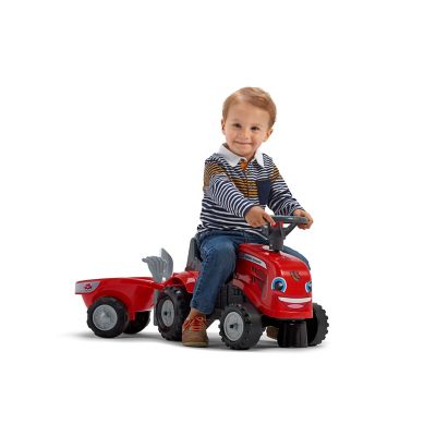 Image showing 4 th Falk Massey Ferguson Tractor Ride-On and Push-Along Toy with Trailer, Ages 1.5-3