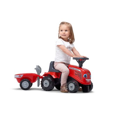Image showing 5 th Falk Massey Ferguson Tractor Ride-On and Push-Along Toy with Trailer, Ages 1.5-3