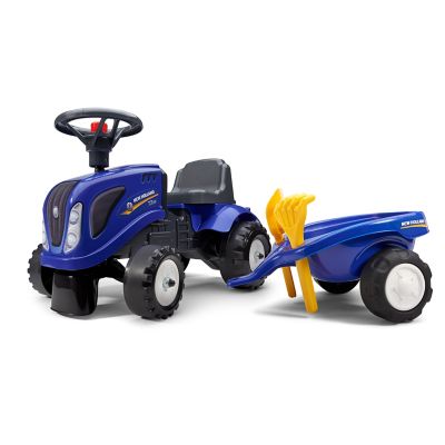Falk New Holland Tractor Ride-On and Push-Along Toy with Trailer, 1.5-3 Years FA280C