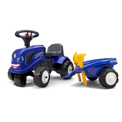 Image showing  New Holland Tractor Ride-On and Push-Along Toy with Trailer, Ages 1.5-3