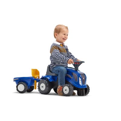 Image showing  New Holland Tractor Ride-On and Push-Along Toy with Trailer, Ages 1.5-3