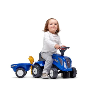 Image showing  New Holland Tractor Ride-On and Push-Along Toy with Trailer, Ages 1.5-3