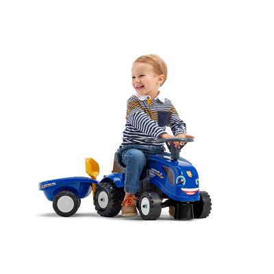 Image showing  New Holland Tractor Ride-On and Push-Along Toy with Trailer, Ages 1.5-3