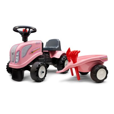 Falk Pink New Holland Girly Tractor Ride-On and Push-Along Toy with Trailer, 1.5-3 Years, FA288C