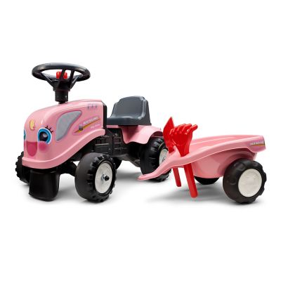 Image showing  New Holland Girly Tractor Ride-On and Push-Along Toy with Trailer, Ages 1.5-3, Pink