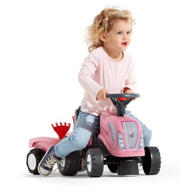Image showing  New Holland Girly Tractor Ride-On and Push-Along Toy with Trailer, Ages 1.5-3, Pink
