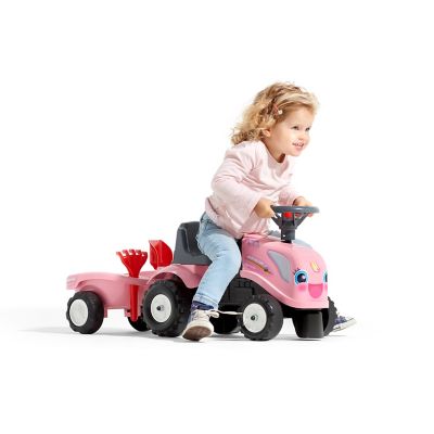 Image showing  New Holland Girly Tractor Ride-On and Push-Along Toy with Trailer, Ages 1.5-3, Pink
