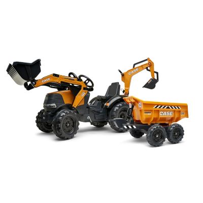 Falk Case CE 580 Super N Pedal Backhoe Loader Ride-On Toy with Maxi Tilt Trailer, for Ages 3+ FA997W