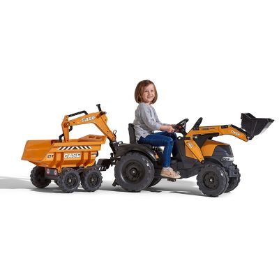 Image showing 5 th Falk Case CE 580 Super N Pedal Backhoe Loader Ride-On Toy with Maxi Tilt Trailer, for Ages 3+ FA997W
