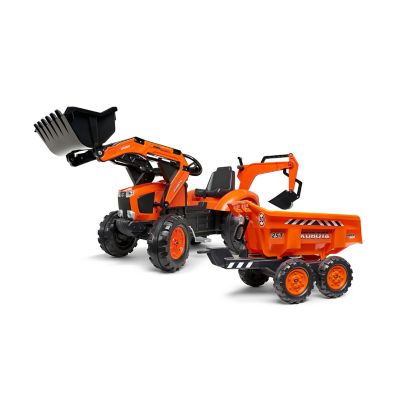 Falk Kubota M135GX Pedal Backhoe Loader Ride-On Toy with Maxi Tilt Trailer, for +3 years FA2090W