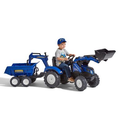 Image showing  New Holland T8 Pedal Backhoe Loader Ride-On Toy with Maxi Tilt Trailer, for Ages +3-7, FA3090W
