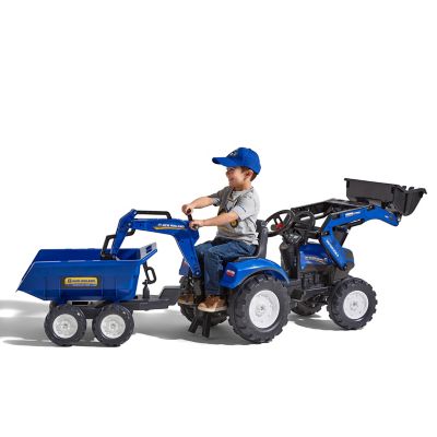 Image showing  New Holland T8 Pedal Backhoe Loader Ride-On Toy with Maxi Tilt Trailer, for Ages +3-7, FA3090W