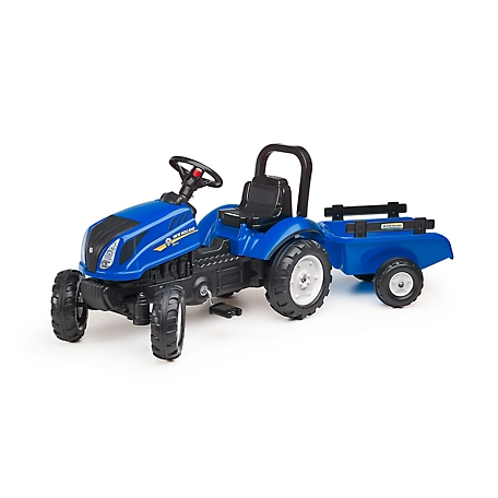 Falk New Holland T6 Pedal Tractor Ride-On Toy with Trailer and Opening Bonnet, for ages 2-5 Years, FA3080AB