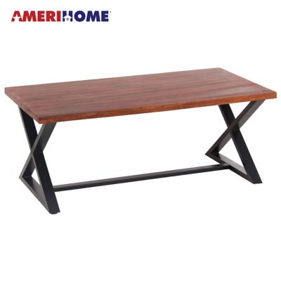 AmeriHome Acacia Cross Leg Rectangular Coffee Table, 46 in.