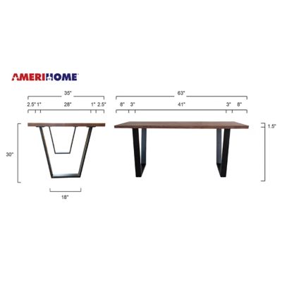 Image showing 7 th AmeriHome Rectangular Acacia Wood Dining Table for 6 People, 63 in.