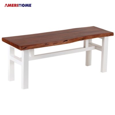 AmeriHome 46 in. Acacia Live Edge Bench, White