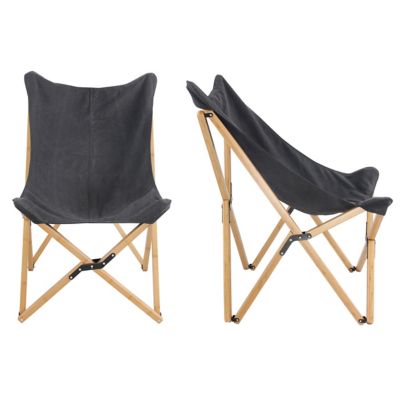 AmeriHome 2 pc. Canvas and Bamboo Butterfly Chair Set, Black