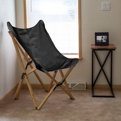 Image showing  25 in. x 30 in. x 39 in. Canvas and Bamboo Butterfly Chairs, Black, 2-Pack
