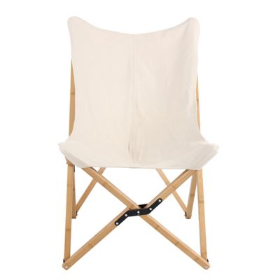 AmeriHome Canvas and Bamboo Butterfly Chair, White