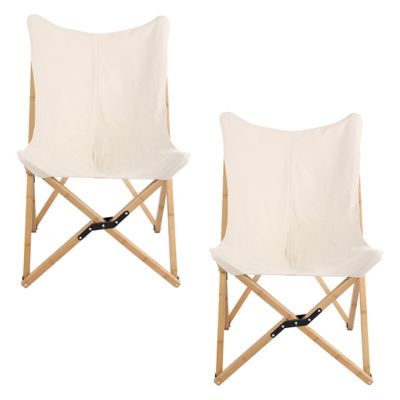 AmeriHome 2 pc. Canvas and Bamboo Butterfly Chair Set, White