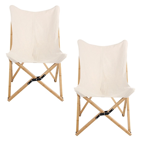 AmeriHome 2 pc. Canvas and Bamboo Butterfly Chair Set, White