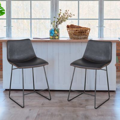 Image showing  Classic Faux Leather Counter-Height Bar Stools, 24 in., Black